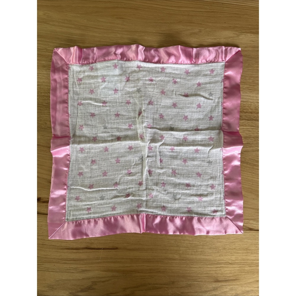 Aden + Anais Essentials Baby Lovey Tiny Security Blanket Pink Stars Satin NWOT